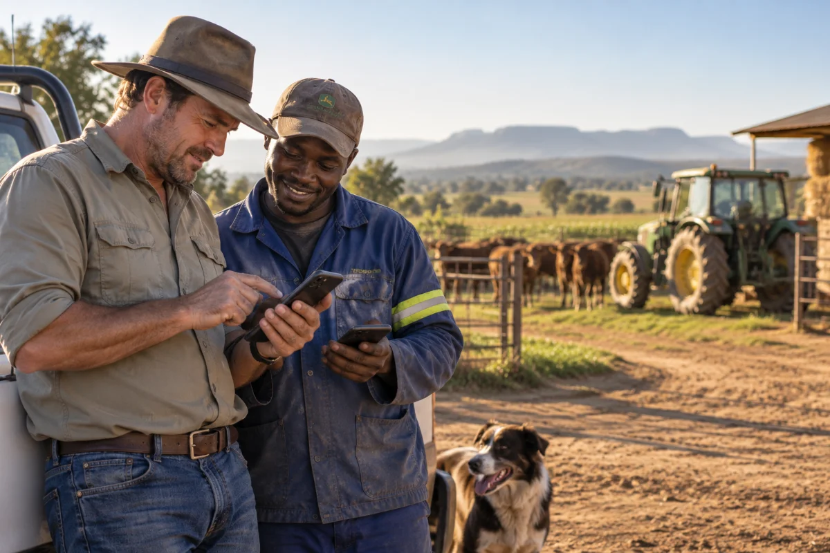 Two people talking about the day’s work on site.